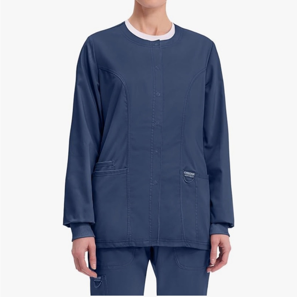 4 Cherokee Women's Navy Snap OR Nursing Scrub Jacket Large